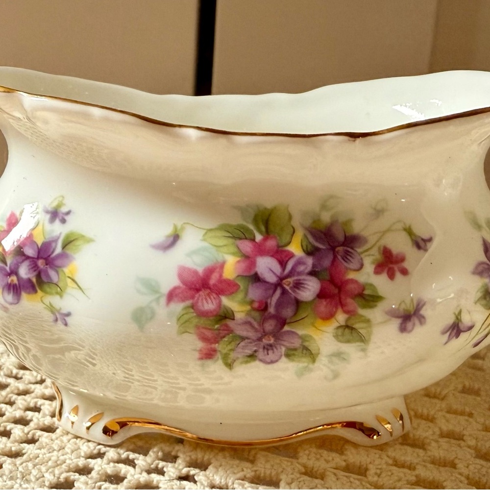 Royal Albert Violetta Bone China with Purple and Green Floral Design